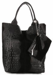 Kožené Kabelky VITTORIA GOTI Made in Italy Shopperbag  s motivem Aligator černá