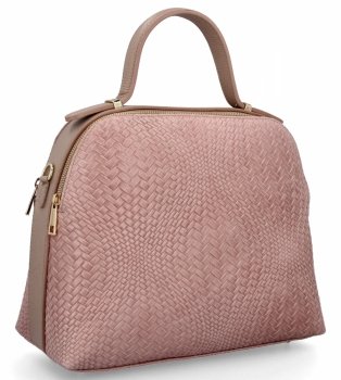Elegantní Italská Kožená Kabelka se 2 Přihrádkami 5273 Pudrově Růžová