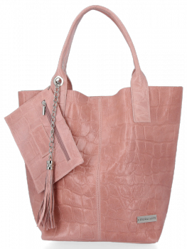 Kožené kabelka shopper bag Vittoria Gotti růžová B15