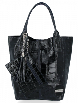 Univerzální Kožené Kabelky Shopper Bag XL se zvířecím motivem Vittoria Gotti Tmavě Modrá