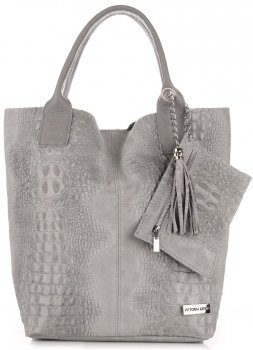Kožené Kabelky VITTORIA GOTI Made in Italy Shopperbag s motivem Aligator Světle šedá