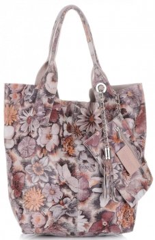 VITTORIA GOTTI Made in Italy Módní Kožená kabelka Shopperbag vzor v květech multicolor - růžová