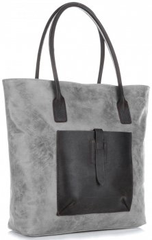 Bőr táska shopper bag Genuine Leather világosszürke 358
