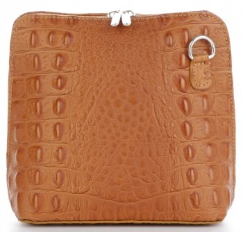 Włoska Torebka Skórzana Listonoszka firmy Genuine Leather we wzór Krokodyla Ruda
