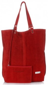 Uniwersalna Torba Skórzana Firmowy Shopper Vittoria Gotti w rozmiarze XXL Zamsz Naturalny wysokiej jakości Czerwona