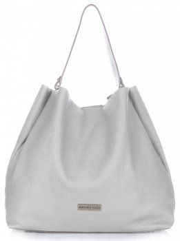 Włoska Torba Skórzana ShopperBag Vittoria Gotti Jasno Szara