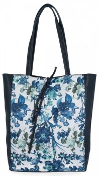 Torebka Damska XL Shopper Bag w Kwiaty firmy Hernan HB0253K Granatowa/Niebieska