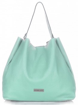 Włoska Torba Skórzana ShopperBag Vittoria Gotti Miętowa
