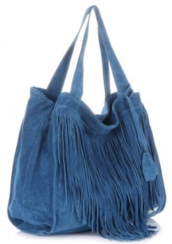 Vittoria Gotti Uniwersalna Torba Skórzana XL w stylu Boho Jeansowa