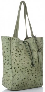 Vittoria Gotti Premium Torebka Skórzana Ażurowy ShopperBag w stylu Vintage Zielona