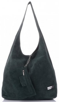Oryginalne Torby Skórzane XL VITTORIA GOTTI Shopper Bag z Etui Butelkowa Zieleń
