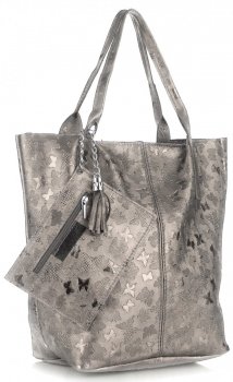 Uniwersalna Torebka Skórzana ShopperBag firmy Genuine Leather w Motyle Stare Złoto