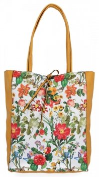 Torebka Damska XL Shopper Bag w Kwiaty firmy Hernan HB0253K Żółta