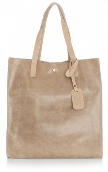 Torba Skórzana Shopper Bag z Kosmetyczką Beżowa