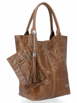 GEANȚĂ DIN PIELE shopper bag Vittoria Gotti maro pământiu B15