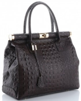 Kožené kabelka kufrík Genuine Leather čokoládová 7727