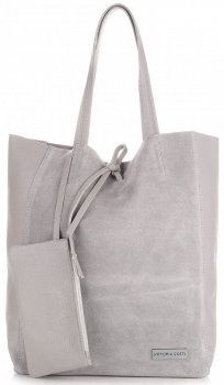 Kožené kabelka shopper bag Vittoria Gotti svetlo šedá V602