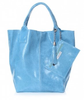 Kožené kabelka shopper bag Genuine Leather svetlo modrá 555