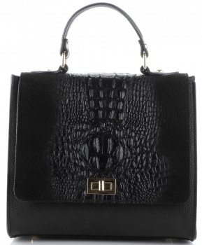 Kožené kabelka kufrík Genuine Leather čierna 295