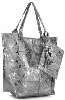 Kožené kabelka shopper bag Genuine Leather šedá 555