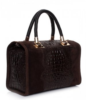 Kožené kabelka kufrík Genuine Leather červená A4