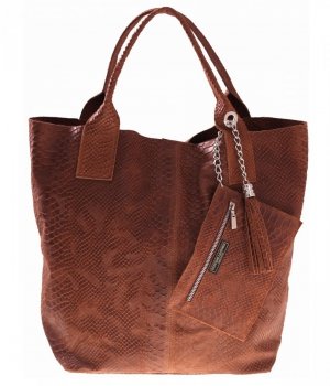Kožené kabelka shopper bag Genuine Leather hnedá 777