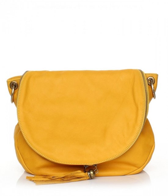 Kožené kabelka listonoška Genuine Leather žlutá A3