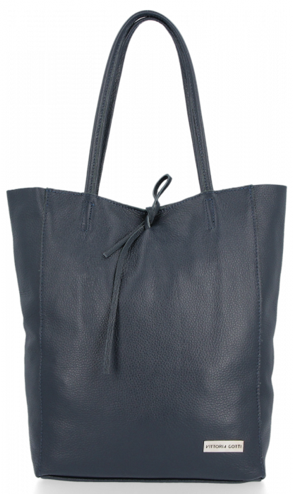 Kožené kabelka shopper bag Vittoria Gotti tmavě modrá V21E