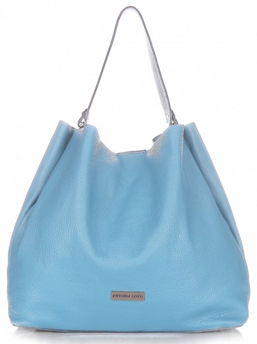 Kožené kabelka shopper bag Vittoria Gotti světle modrá V230