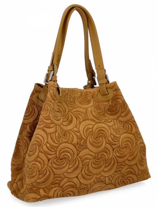 Olasz bőr Shopper Bag táska divatos mintákban 5566-S mustárszínű