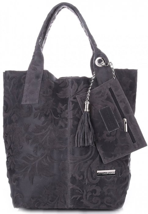 Bőr táska shopper bag Vittoria Gotti grafit V10