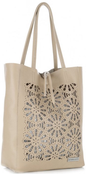 Bőr táska shopper bag Vittoria Gotti bézs V577