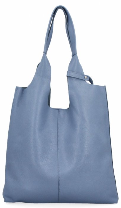 Włoska Torebka Skórzana Shopper Bag z Kosmetyczką 165 Jasno Niebieska