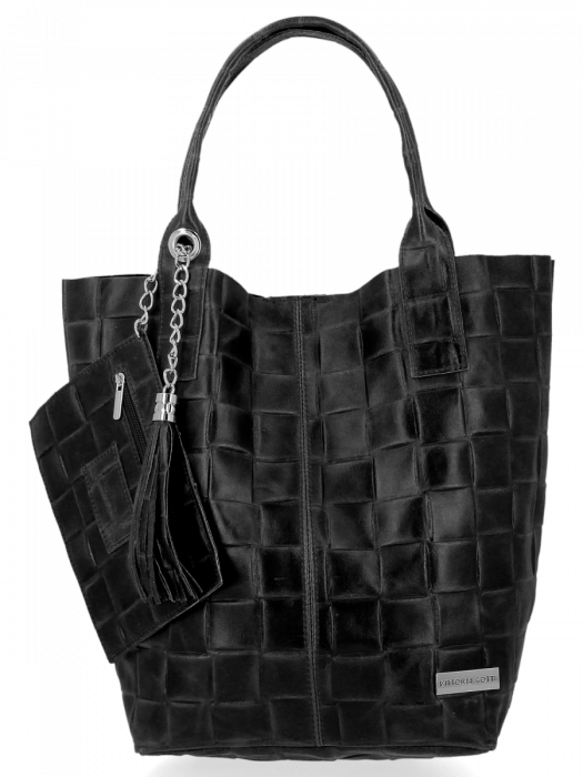 Modne Torebki Skórzane Shopper Bag XL z Etui firmy Vittoria Gotti Czarna