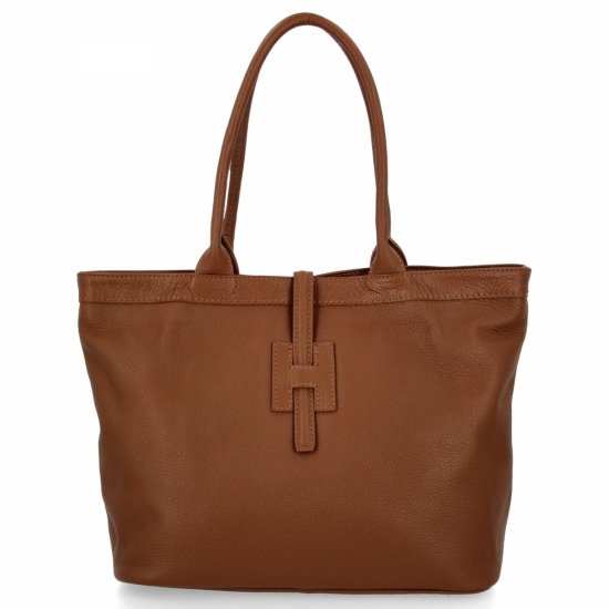 Elegancka Torebka Skórzana Shopper Bag 208S Ruda