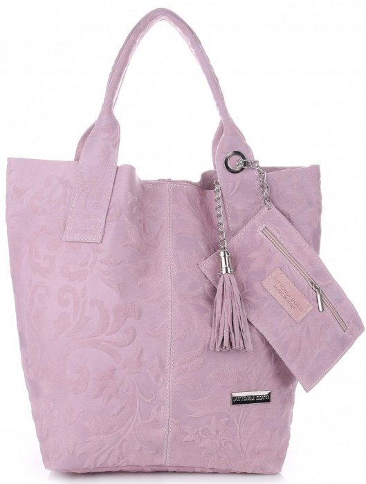 VITTORIA GOTTI Made in Italy Torebka Skórzana Shopperbag w Tłoczone Wzory Pudrowy Róż