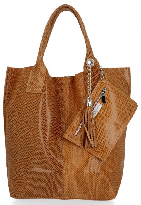 GEANȚĂ DIN PIELE shopper bag Genuine Leather roșcat 555