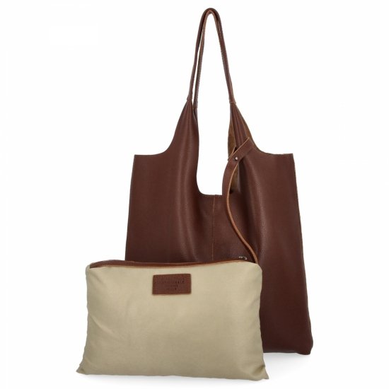 Geantă din piele italiană Shopper Bag cu trusă de cosmetice 165 Ciocolată