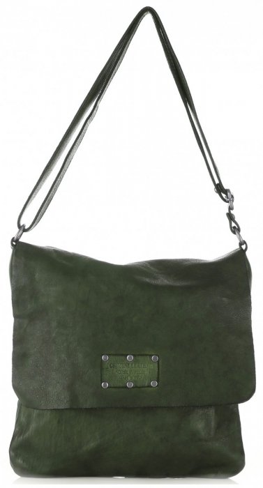 GEANȚĂ DIN PIELE tip poștaș Genuine Leather verde de sticlă L5127