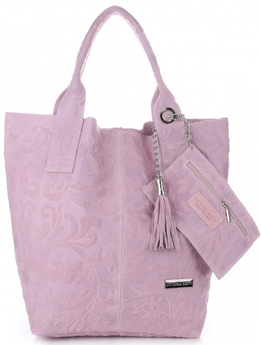GEANȚĂ DIN PIELE shopper bag Vittoria Gotti roz de pudră V10