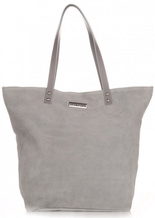 GEANȚĂ DIN PIELE shopper bag Vittoria Gotti gri deschis V915