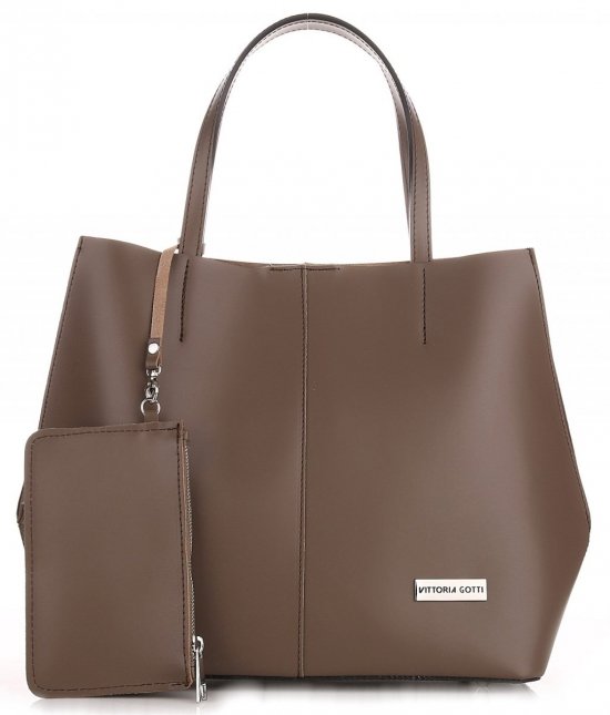 GEANȚĂ DIN PIELE shopper bag Vittoria Gotti maro pământiu V8