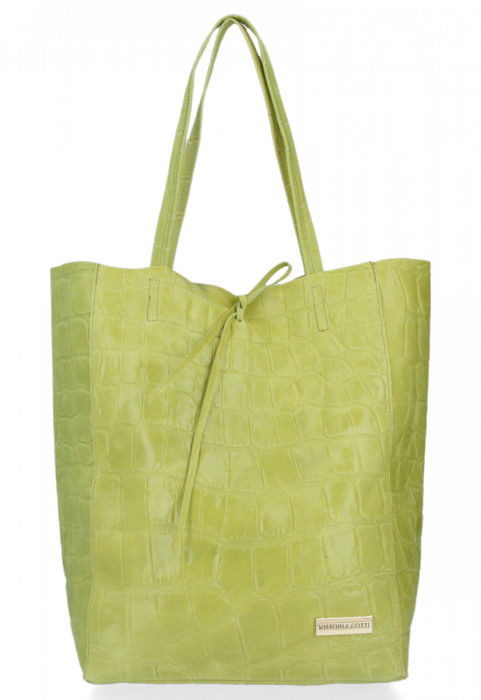 GEANȚĂ DIN PIELE shopper bag Vittoria Gotti verde de limetă V299COCO