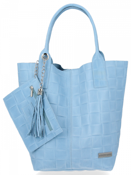 Kožené kabelka shopper bag Vittoria Gotti svetlo modrá B22