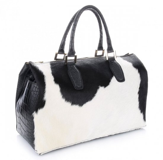 Kožené kabelka kufrík Genuine Leather hnedá 8096