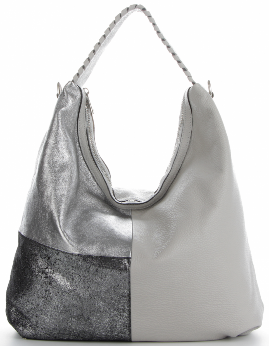 Kožené kabelka shopper bag Genuine Leather svetlo šedá 5521