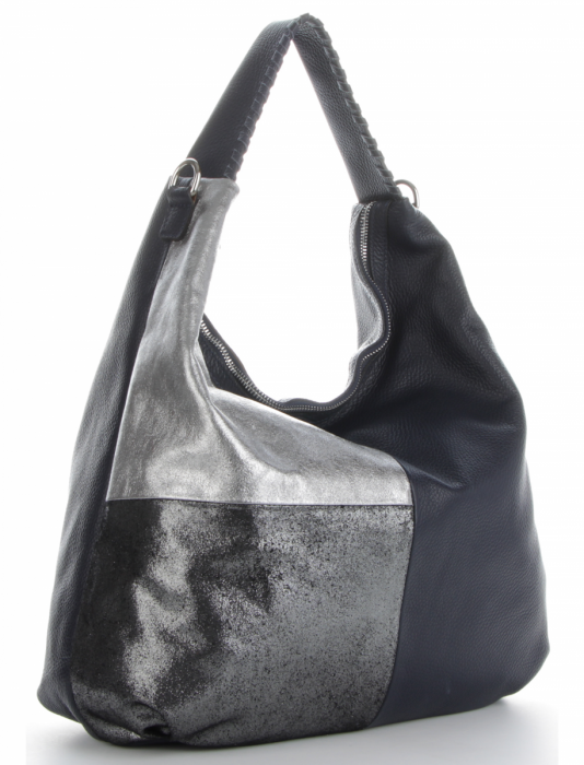 Kožené kabelka shopper bag Genuine Leather tmavo modrá 5521