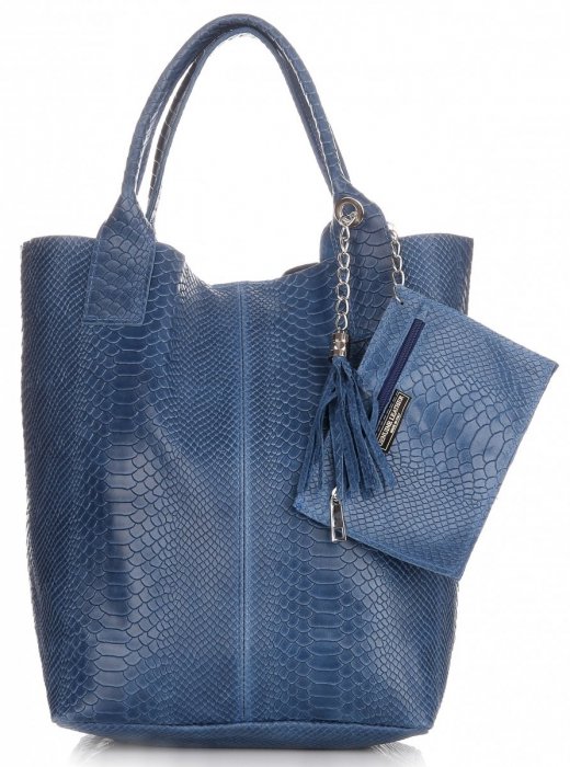 Kožené kabelka shopper bag Genuine Leather modrá 777