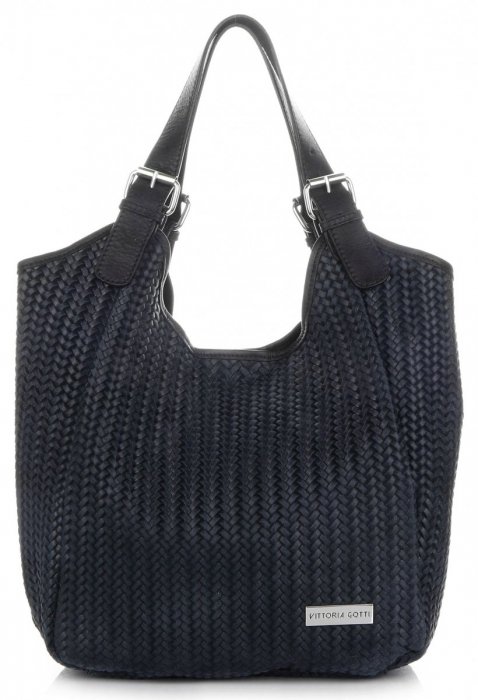 Kožené kabelka shopper bag Vittoria Gotti tmavo modrá V80050