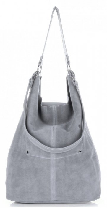 Duża Torba Skórzana Shopper XXL Vittoria Gotti Made in Italy zamsz naturalny wysokiej jakości Jasno Szara Duża Torba Skórzana Shopper XXL Vittoria Gotti Made in Italy zamsz naturalny wysokiej jakości Jasno Szara